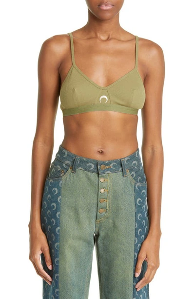 Marine Serre Stretch Organic Cotton Rib Bra In Green