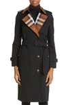 BURBERRY SANDRIDGE CHECK PANEL COTTON GABARDINE TRENCH COAT