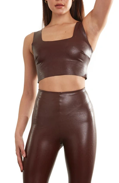 Commando Faux-leather Crop Top In Brown
