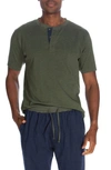 Unsimply Stitched Lounge Short Sleeve Henley In Heather Green/ Blue