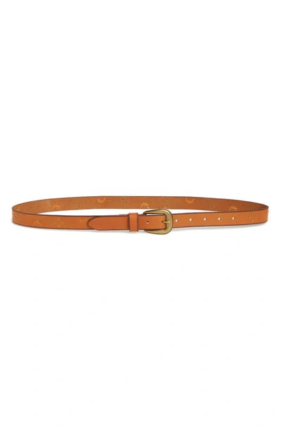 Frye Leather Studded Lacing Belt In Tan / Antique Brass 269