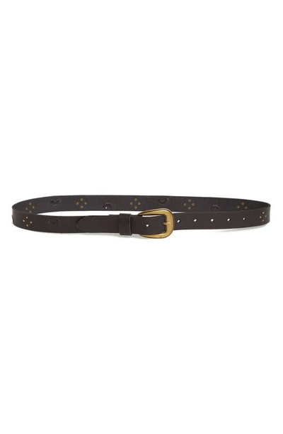 Frye Leather Studded Lacing Belt In Black / Antique Brass 001
