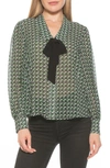 Alexia Admor Serena Long Sleeve Tie Neck Blouse In Green Geo