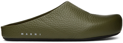 Marni Fussbett Leather Slip-on Mules In Dark Olive