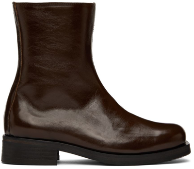 Our Legacy Camion Square-toe Leather Boots In Oliveleather