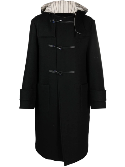 Wales Bonner Eternity Wool Hooded Duffle Coat In Black