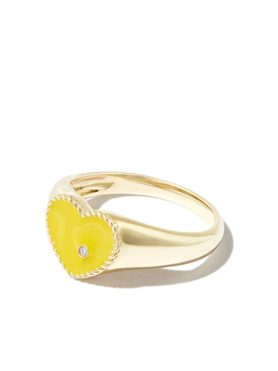 Yvonne Léon 9kt Yellow Gold Enamel Diamond Heart Signet Ring