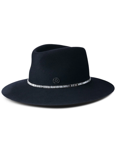 Maison Michel Charles Strass Felt Fedora Hat In Night Blue