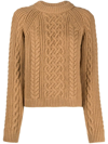 Kenzo Cable-knit Merino Wool Jumper Beige Female In Brown