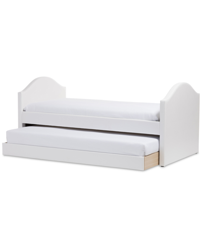 Furniture Alessia Faux Leather Upholstered Daybed With Trundle Bed In White