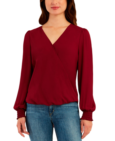 Bcx Juniors' Smocked Long-sleeve Top In Berry
