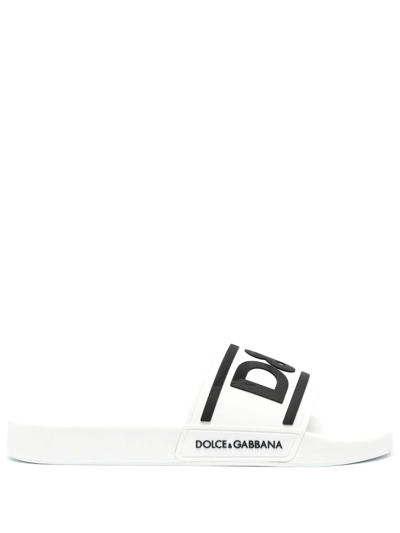 Dolce & Gabbana Logo Open-toe Slides In White