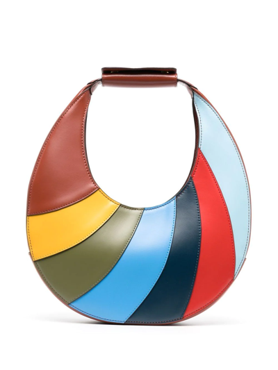 Staud Riviera Moon Panelled-leather Shoulder Bag In Brown