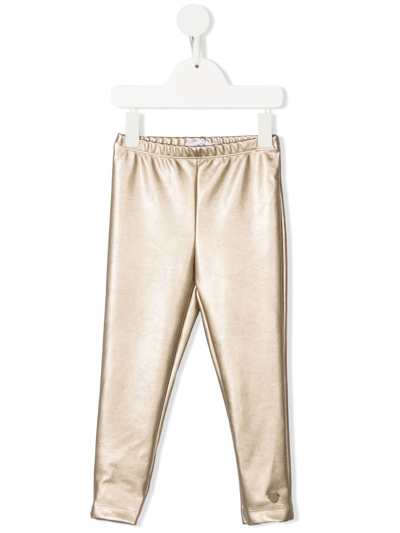 Monnalisa Kids' High-shine Leggings In Gold