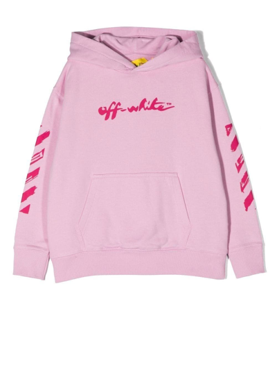 Off-white Kids' Logo-print Pullover Hoodie In Pink