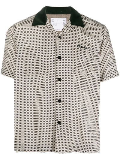 Sacai Komon-print Bowling Shirt In Neutrals | ModeSens