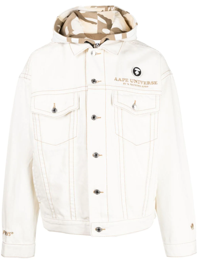 Aape By A Bathing Ape Logo-embroidered Denim Jacket In White