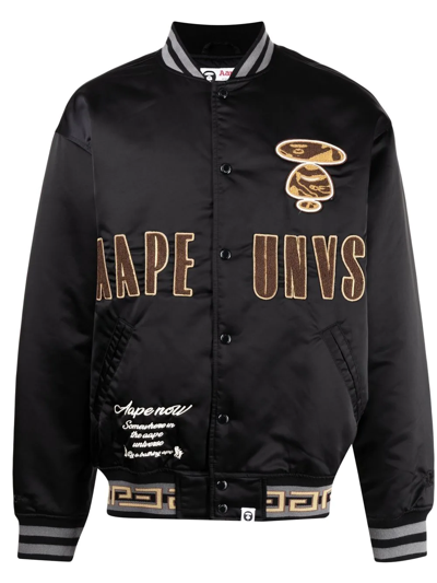 Aape By A Bathing Ape Logo印花缎面飞行员夹克 In Black