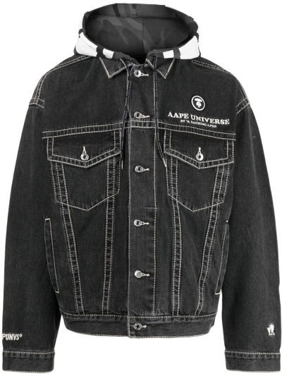 Aape By A Bathing Ape Logo-embroidered Denim Jacket In Black