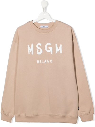Msgm Teen Logo-print Long-sleeve Sweatshirt In Neutrals