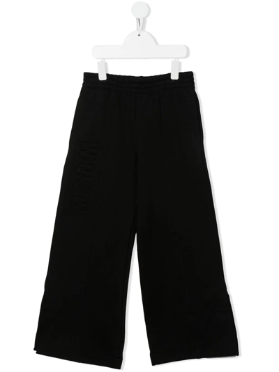 Msgm Kids' Wide-leg Logo-embroidered Track Trousers In Black