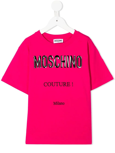 Moschino Kids' Logo Crew-neck T-shirt In Pink