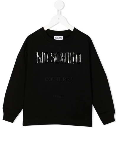 Moschino Kids' Appliqué Logo Cotton Sweatshirt In Black