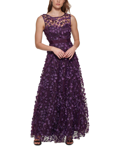 Eliza J Petite Sleeveless 3d Floral Gown In Plum