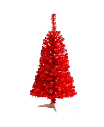 Nearly Natural Red Artificial Christmas Tree With 50 Led Lights And 118 Bendable Branches, 3'