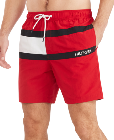 Tommy Hilfiger Men's Tommy Flag 5" Swim Trunks, Created For Macy's In Primary Red