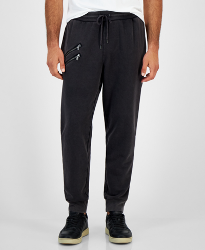 Inc International Concepts Men's Regular-fit Acid-washed Moto Joggers, Created For Macy's In Deep Black