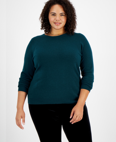 Charter Club Plus Size 100% Cashmere Crewneck Sweater, Created For Macy's In Deep Alpine