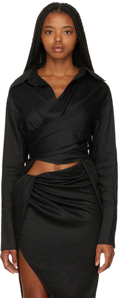 Gauge81 Sabinas Silk High-low Wrap Top In Black