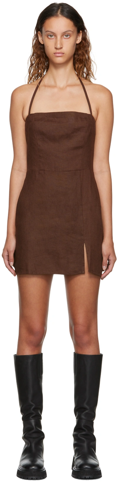 Reformation Linda Linen Mini Dress In Brown | ModeSens