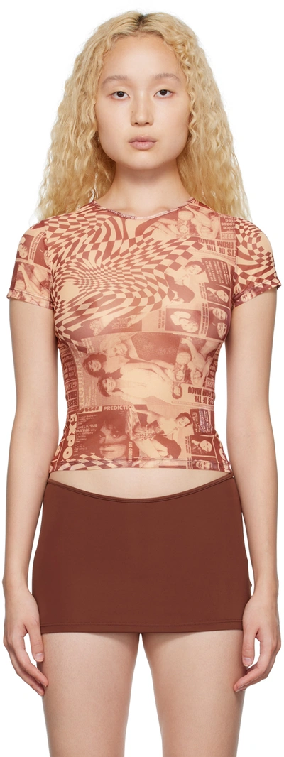 Miaou Mini Graphic-print Stretch Recycled-polyester T-shirt In Wanted Red