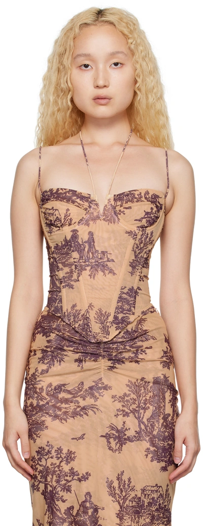 Miaou Neutral Aphex Printed Corset Top In Brown