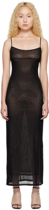 Miaou Thais Semi-sheer Stretch Recycled-polyester Maxi Dress In Black Monogram