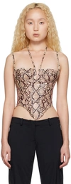 Miaou Aphex Printed Faux Leather Corset Top In Beige Python