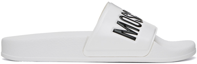 Moschino White Pool Slides In 100 Bianco
