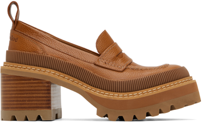 See By Chloé Mahalia Textured-leather Heeled Loafers In Brown