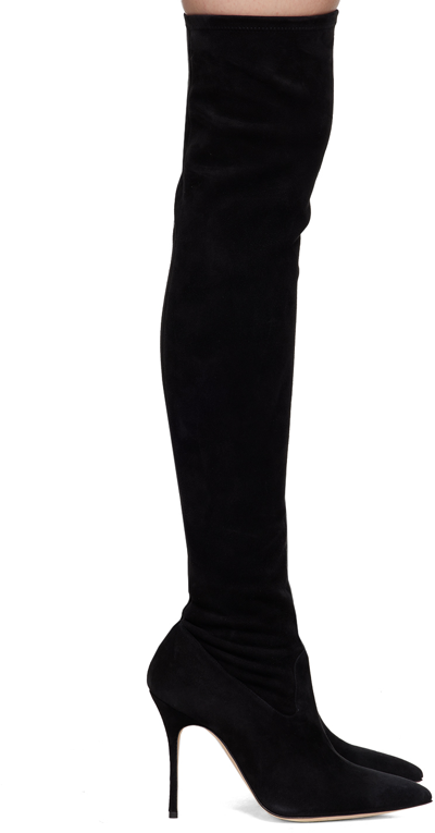 Manolo Blahnik Black Pascalare 105 Over-the-knee Suede Boots