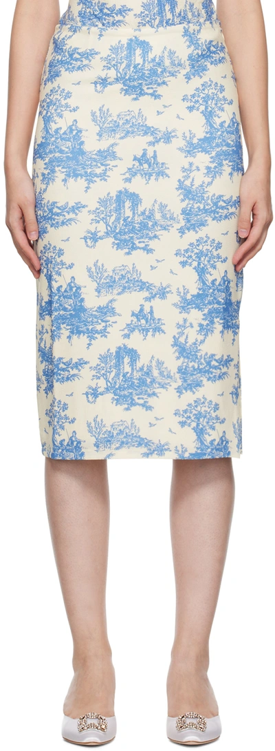 Miaou White Moni Printed Midi Skirt In Blue