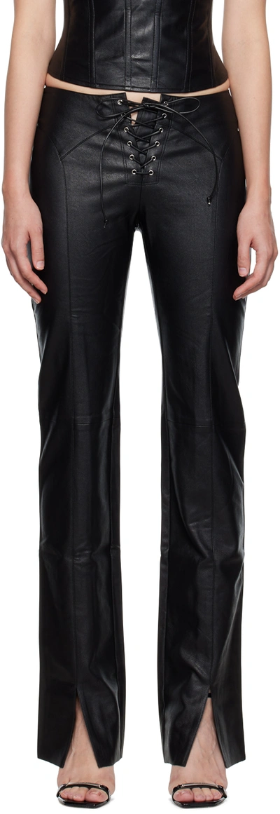 Miaou Black Lace-up Vegan Leather Trousers