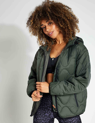 Goodmove Quilted Hooded Puffer Jacket In Green