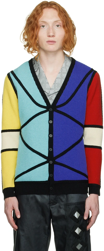 Charles Jeffrey Loverboy Colour-block Ribbed-knit Cardigan In Black