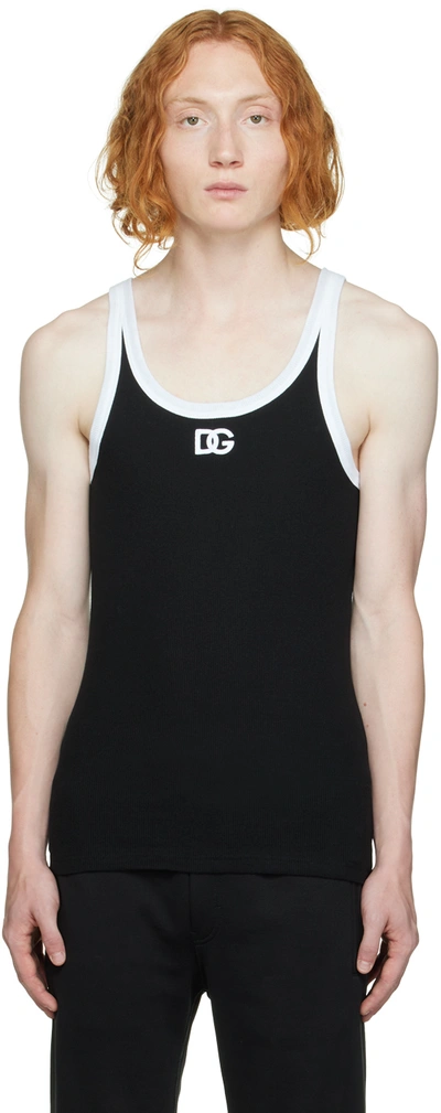 Tシャツ・カットソー DOLCE & GABBANA BLACK COTTON MARCELLO TANK TOP Dolce & Gabbana Marcello Cotton Tank Top With Logo