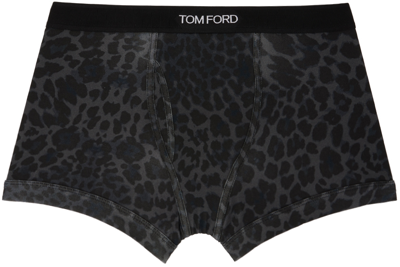 Tom Ford Gray Leopard Boxer Briefs In Blue