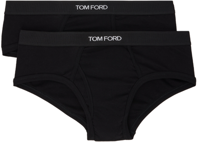 Tom Ford Logo Cotton-blend Boxer Briefs- Set Of Two In Black