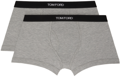 Tom Ford Mens Grey Branded-waistband Fitted Pack Of Two Stretch-cotton Briefs L