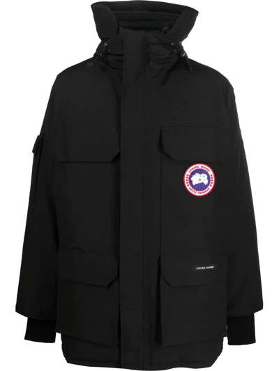 Canada Goose Logo-patch Hooded Down Jacket In Black